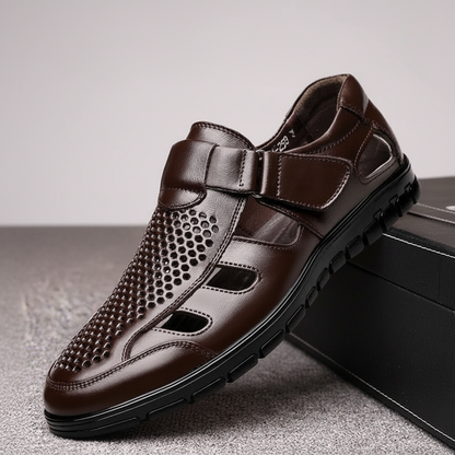 Men's Business Casual Hollow Work With Holes Leather Sandals